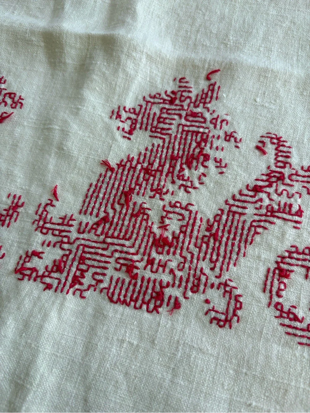 Vintage Red and Cream Embroidered Dining Tablecloth